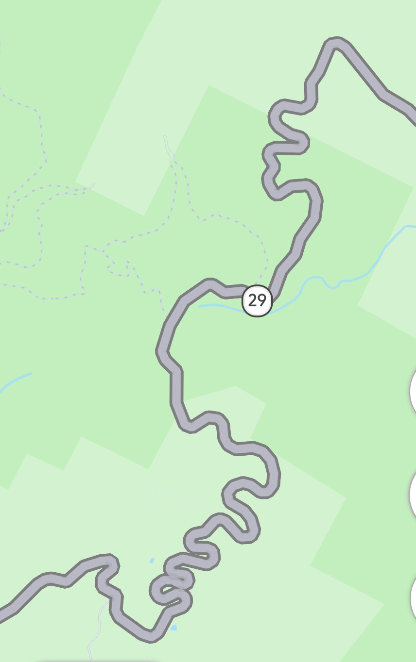Screenshot of Google Maps Highway 29, very curvy road